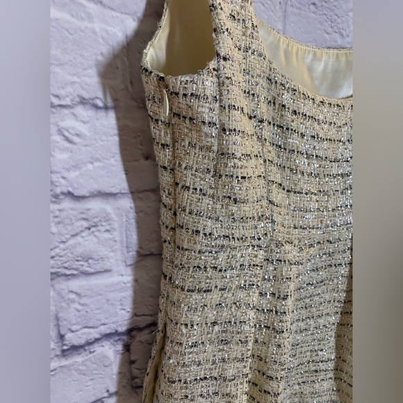 Milly New York Tweed Fit Flare Sheath Holiday Dress Cream/Gold Sleeveless Size 4 - Picture 5 of 11